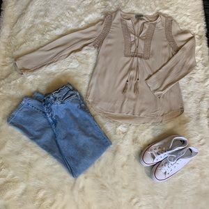 Joseph A. Boho chic Tan Peasant Blouse